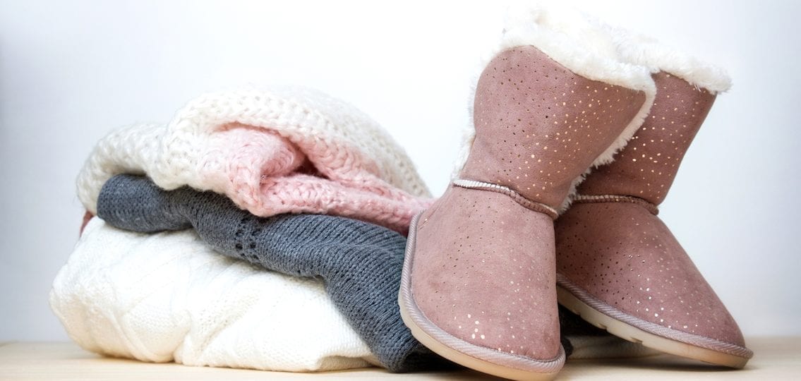 winter clothes and a pair of pink uggs