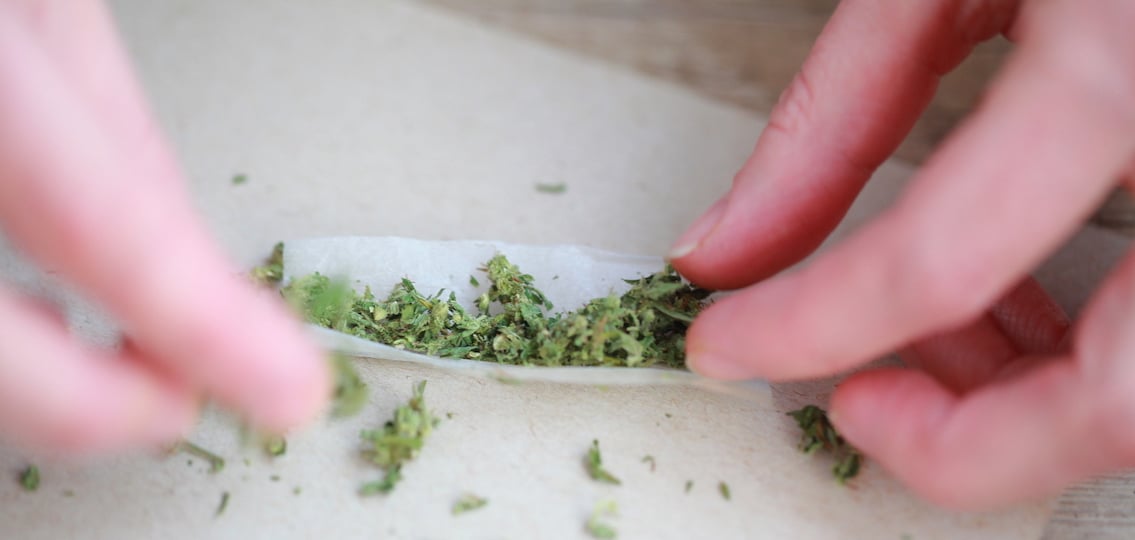 hands rolling a cigarette with cannabis