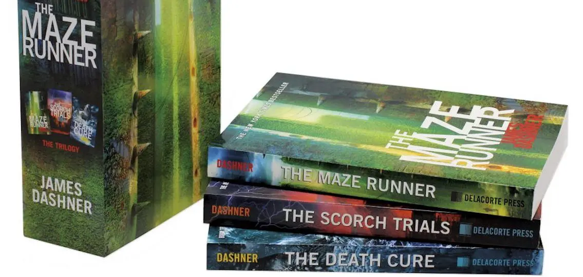 The Maze Runner by James Dashner books lying in a pile