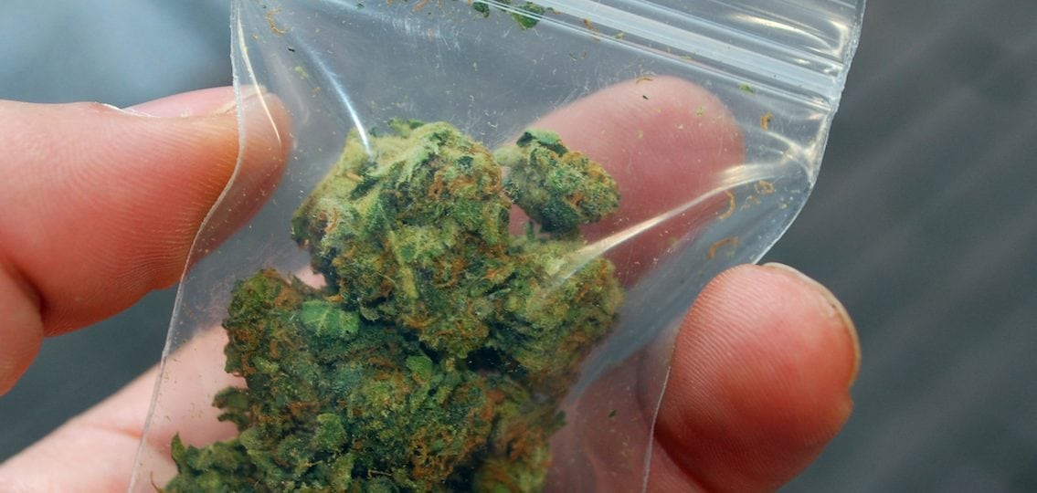 a close up of synthetic marijuana in a small dime baggie