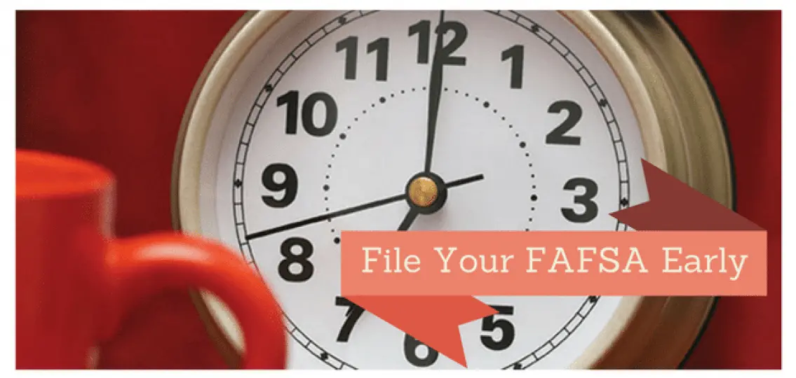 a clock and a mug with the caption File Your FAFSA Early