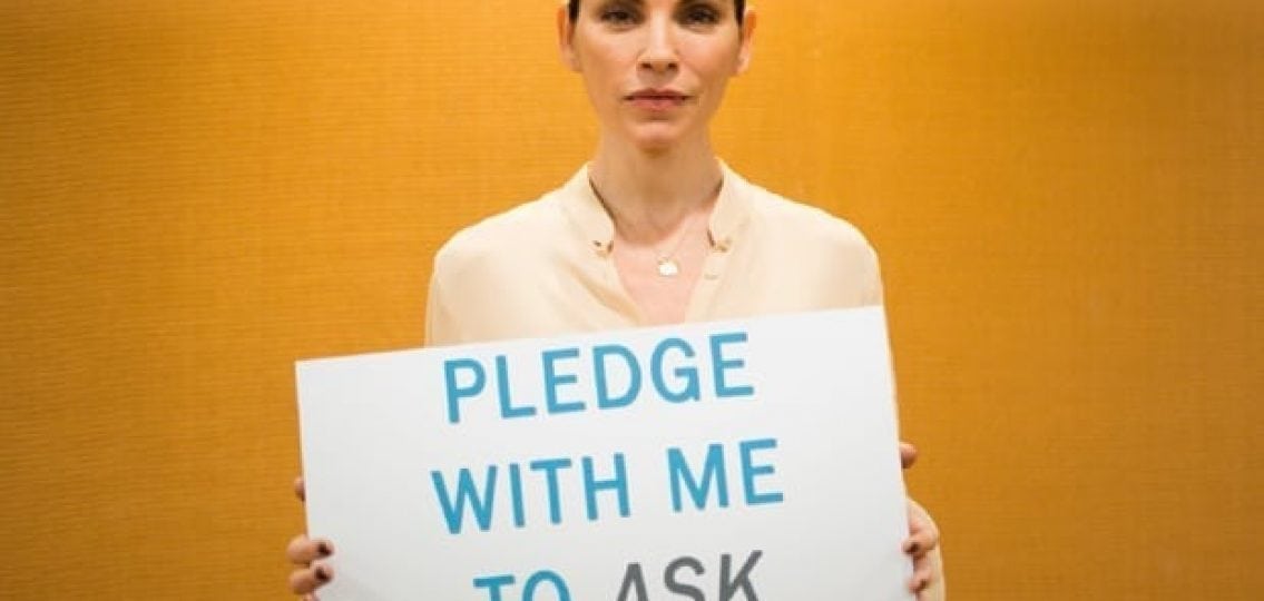 a woman holding a sign that reads Pledge with me to ask #askingsaveskids with caption National Ask Day June 21 www.askingsaveskids.org