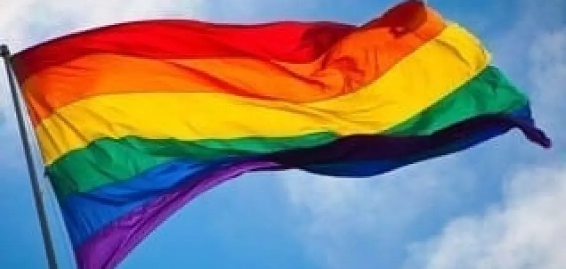 rainbow gay pride flag waving against the sky