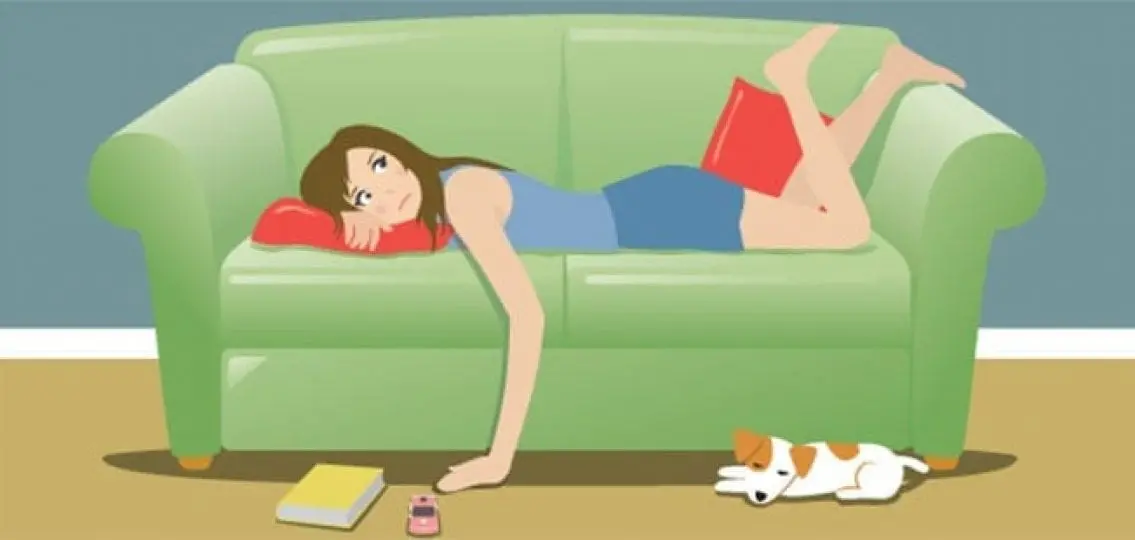 cartoon teenage girl lying on a couch kicking her feet looking bored