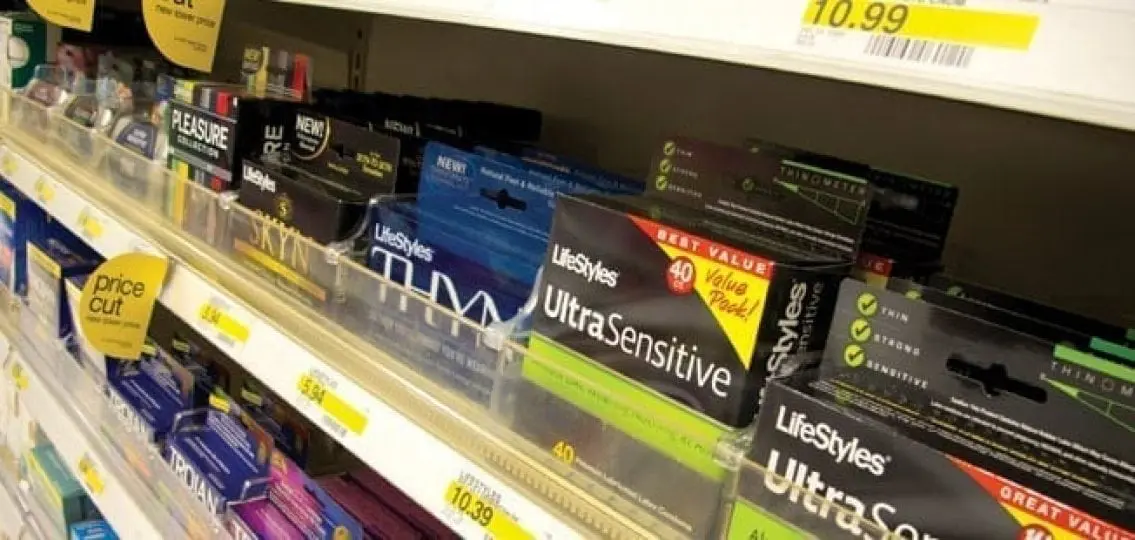 various condoms at a pharmacy