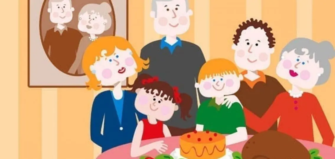 cartoon of a family at a thanksgiving or other holiday dinner