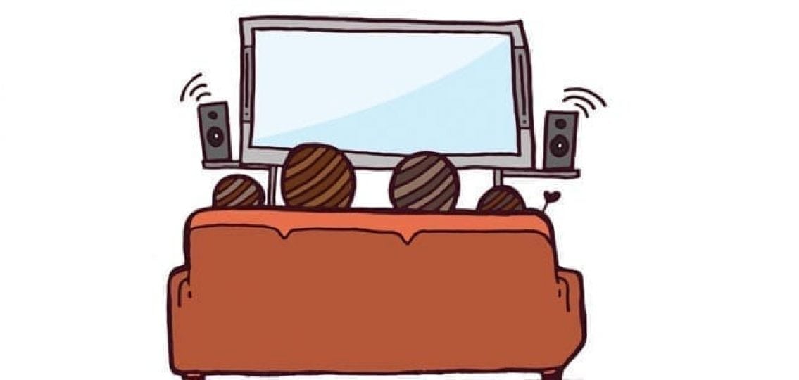 cartoon of a family watching television