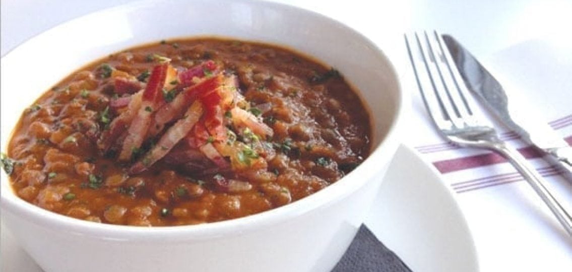 Doug Kat's veggie-filled french lentil soup in a bowl