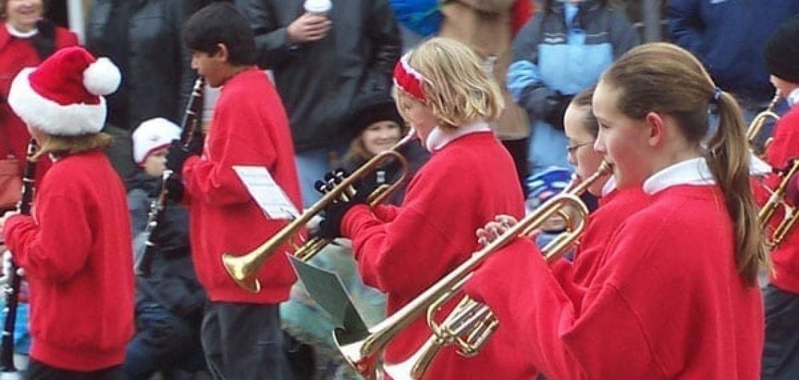 teenagers in a marching band dressed for the cold