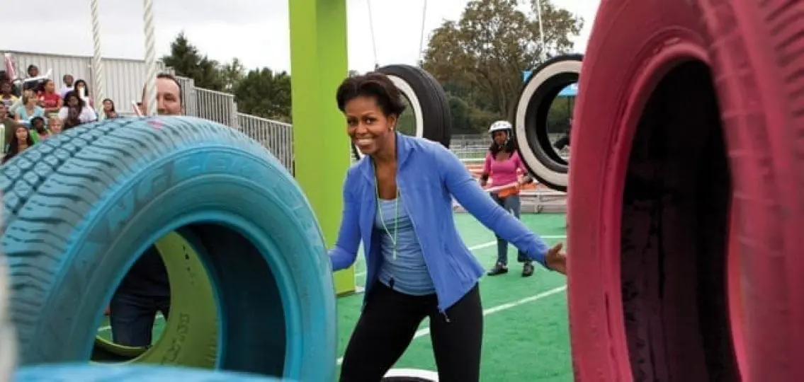 Michelle obama in an outdoor exercise