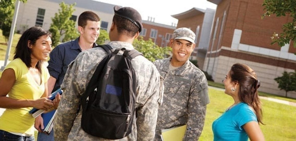 college military recruiters talking to college students