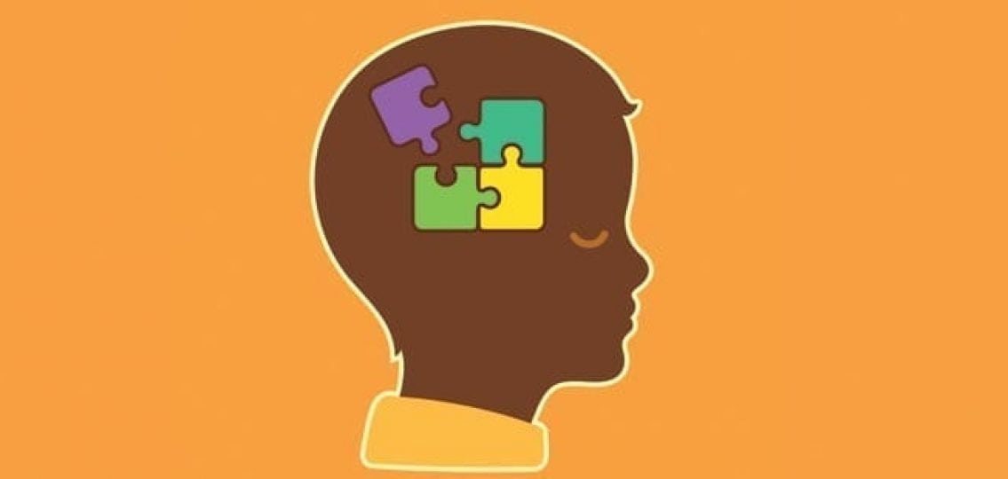 cartoon of a teenager with puzzle pieces instead of a brain
