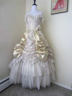 southern_prom giant white and gold dress with ruffles. source: pinterest.com