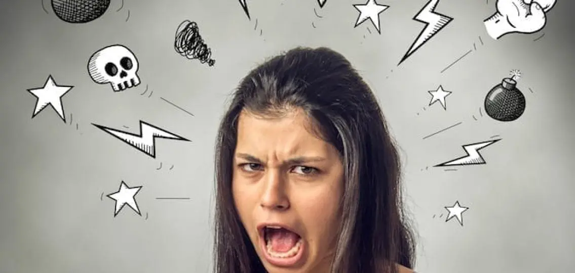 teen screaming and swearing with angry illustrations coming out of her head