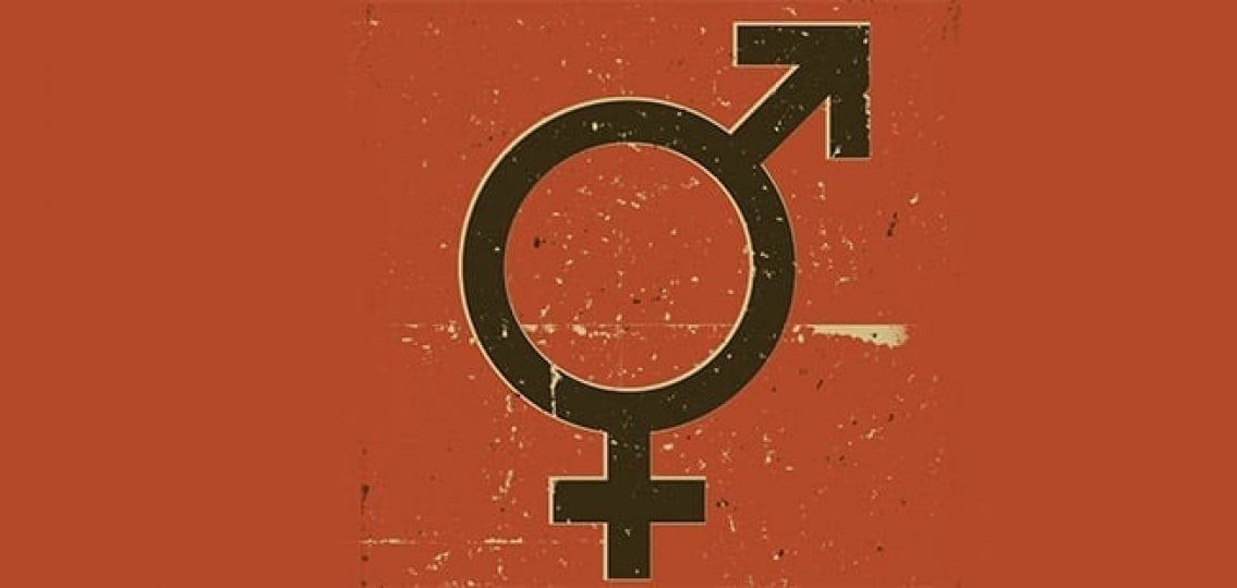 illustration transgender symbol black on red-orange background