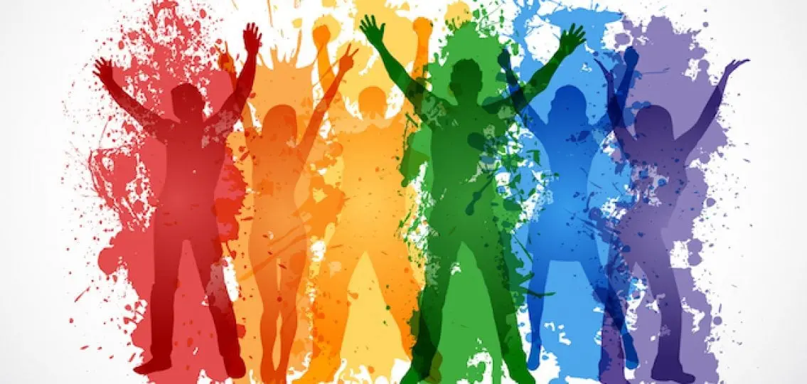 illustration of lgbt rainbow silhouettes each person a different color