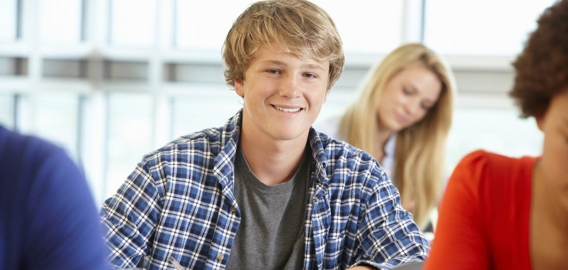 Teenage Boy In Class Smiling To Camera