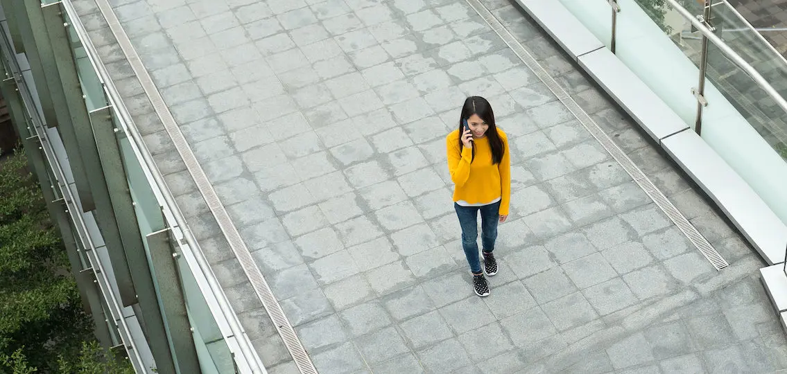 Top view of college student talk to cellphone