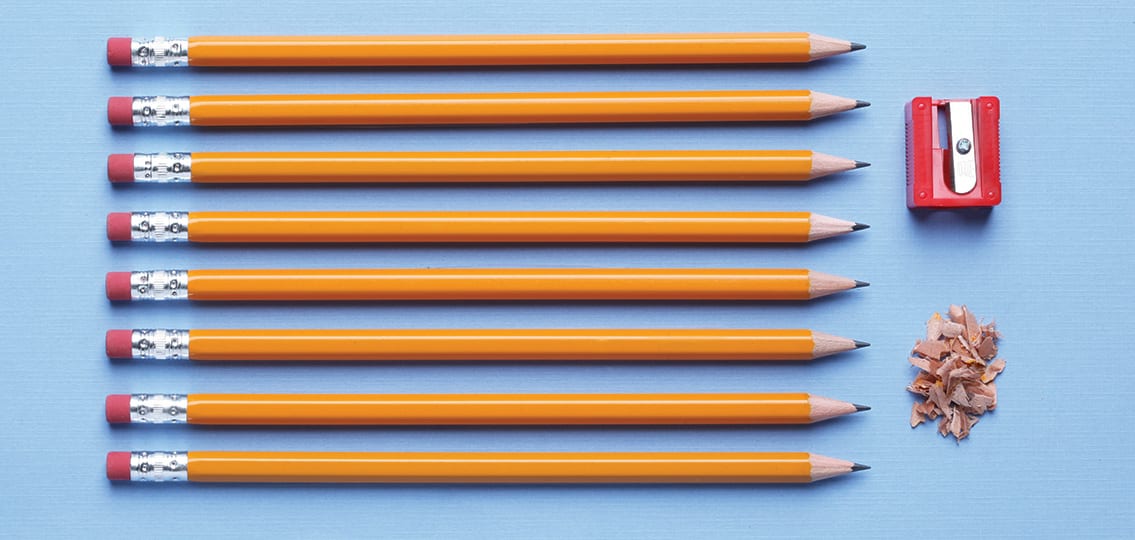 rows of identical pencils in a perfect row
