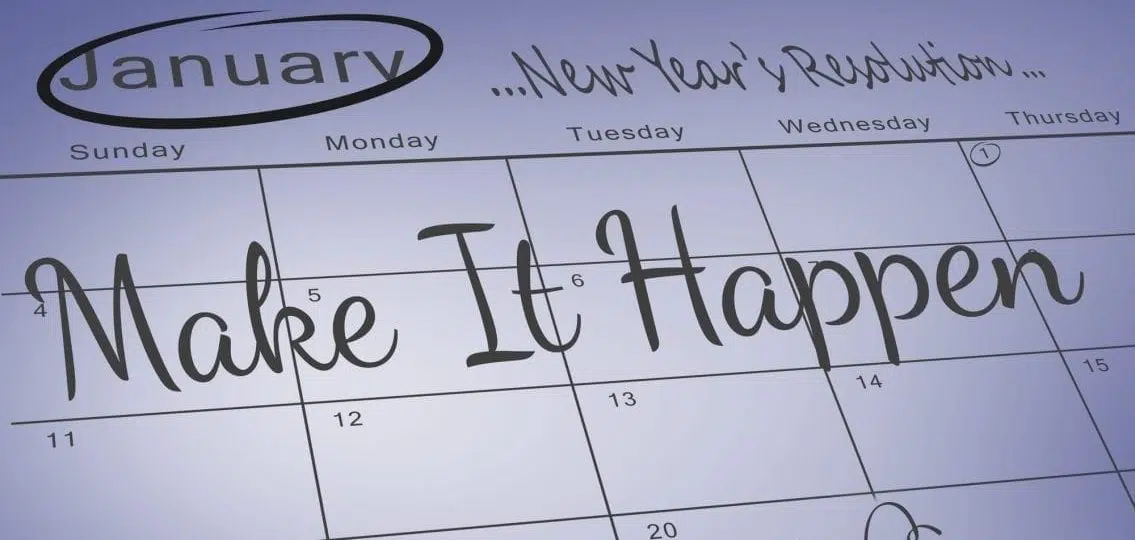 calendar New Years Resolution Make it Happen written on calendar