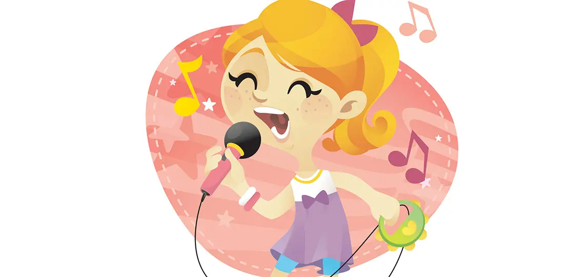 Cartoon girl singing into microphone