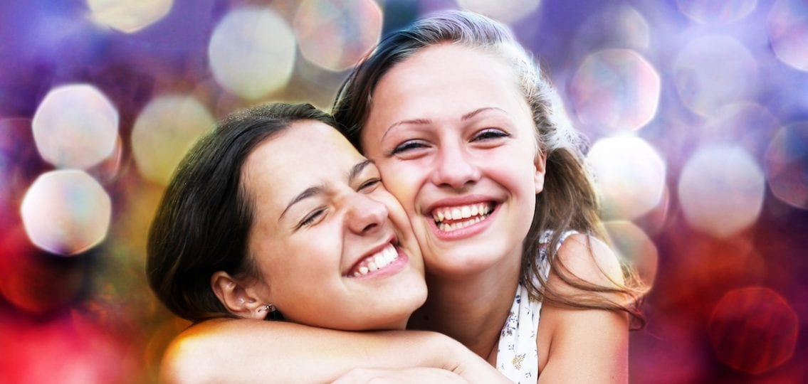 Friendship teen girls hugging