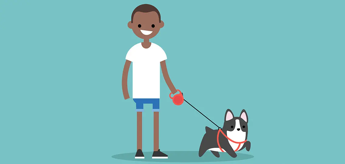 Cartoon teen smiling with dog