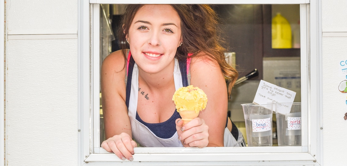 Teen selling ice cream for first job