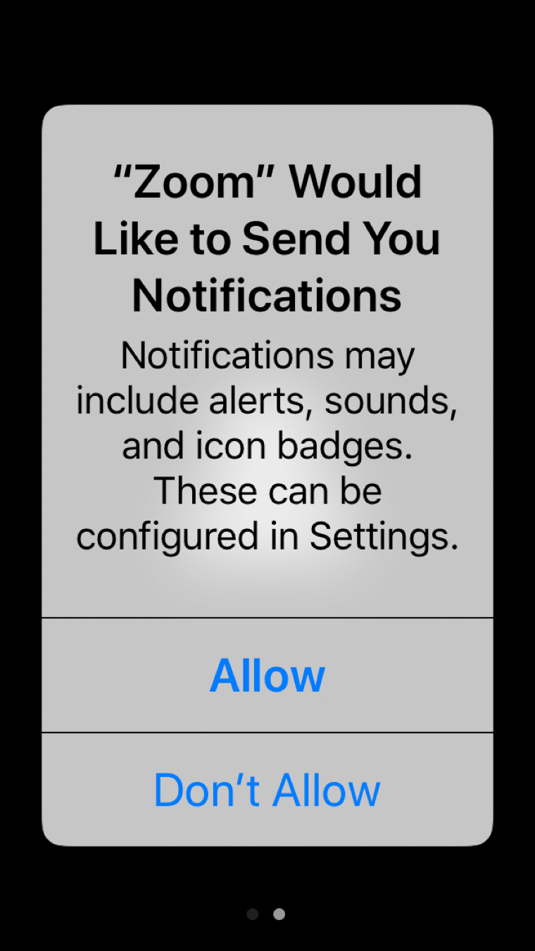 "Zoom" Would Like to Send You Notifications with Allow and Don't Allow