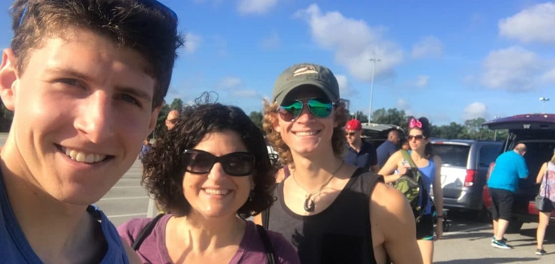 Lisa B. Samalonis and her two teenage sons taking a selfie practicing mindfulness