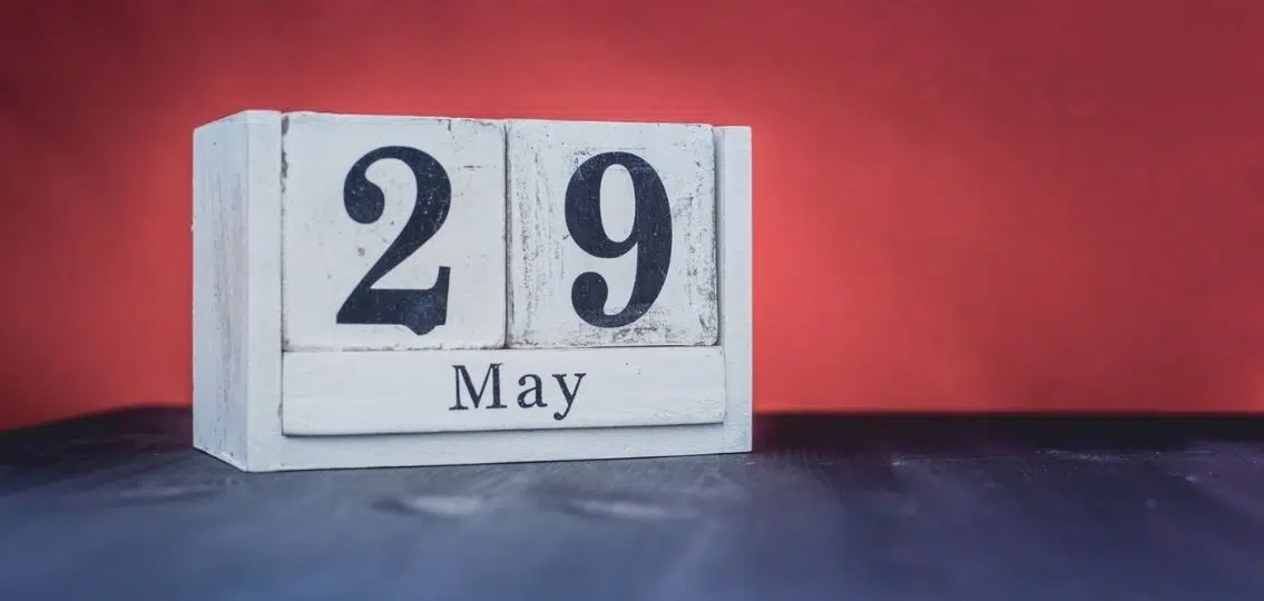 A block calendar marked May 29th for 529 day