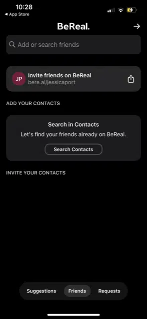 BeReal Page offering to add friends from your contacts