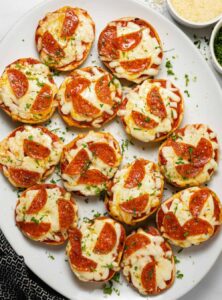pizza bagel bites on a plate