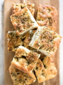 focaccia bread cut into squares