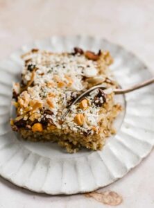 slice of baked oatmeal cake on a plate