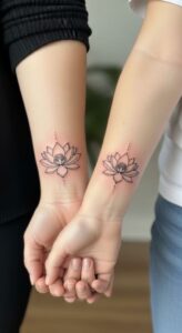 Mom and Daughter Matching Minimal Lotus Flower Tattoo