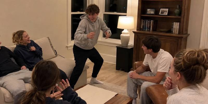 Teens playing charades